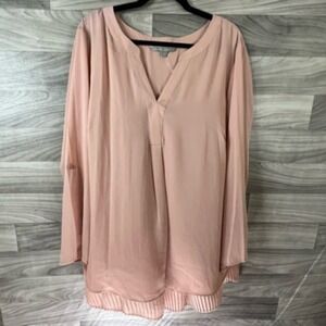 Valerie Stevens Blouse Top Womens 3XL Plus Pink Long Sleeve Pleated Timeless